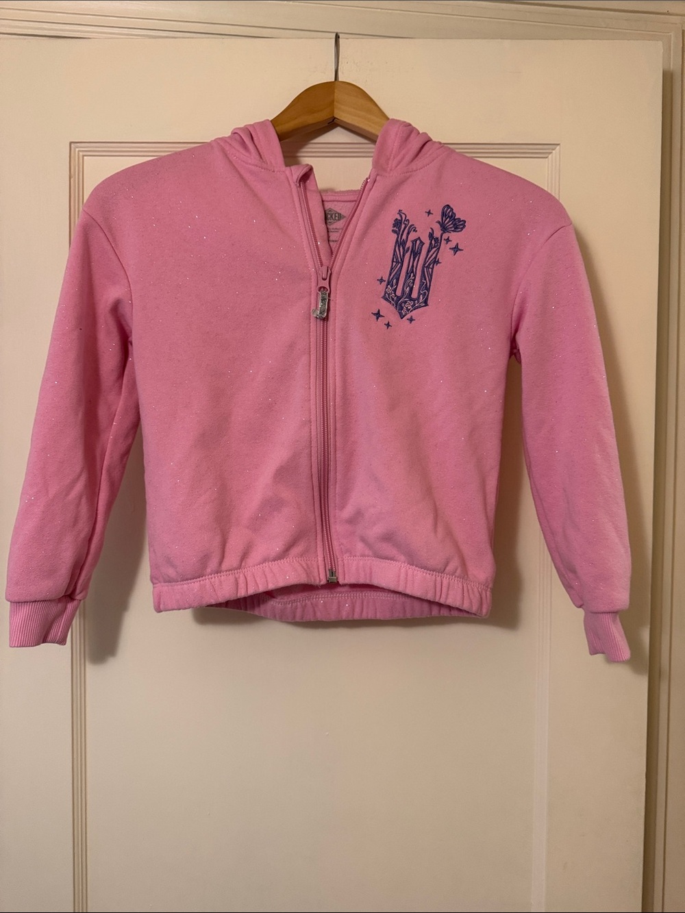 Wicked Girls' Pink Zip Hoodie with Glitter Accent purple butterflies size 7
